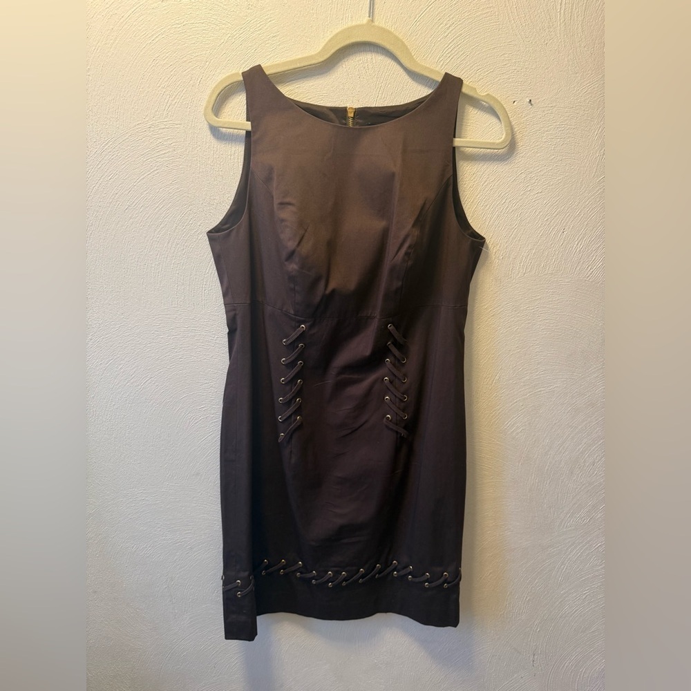 Etcetera Madeline Brown Sleeveless Lace-Up Mocha Mousse Dress NWT Size 10 - Picture 3 of 7